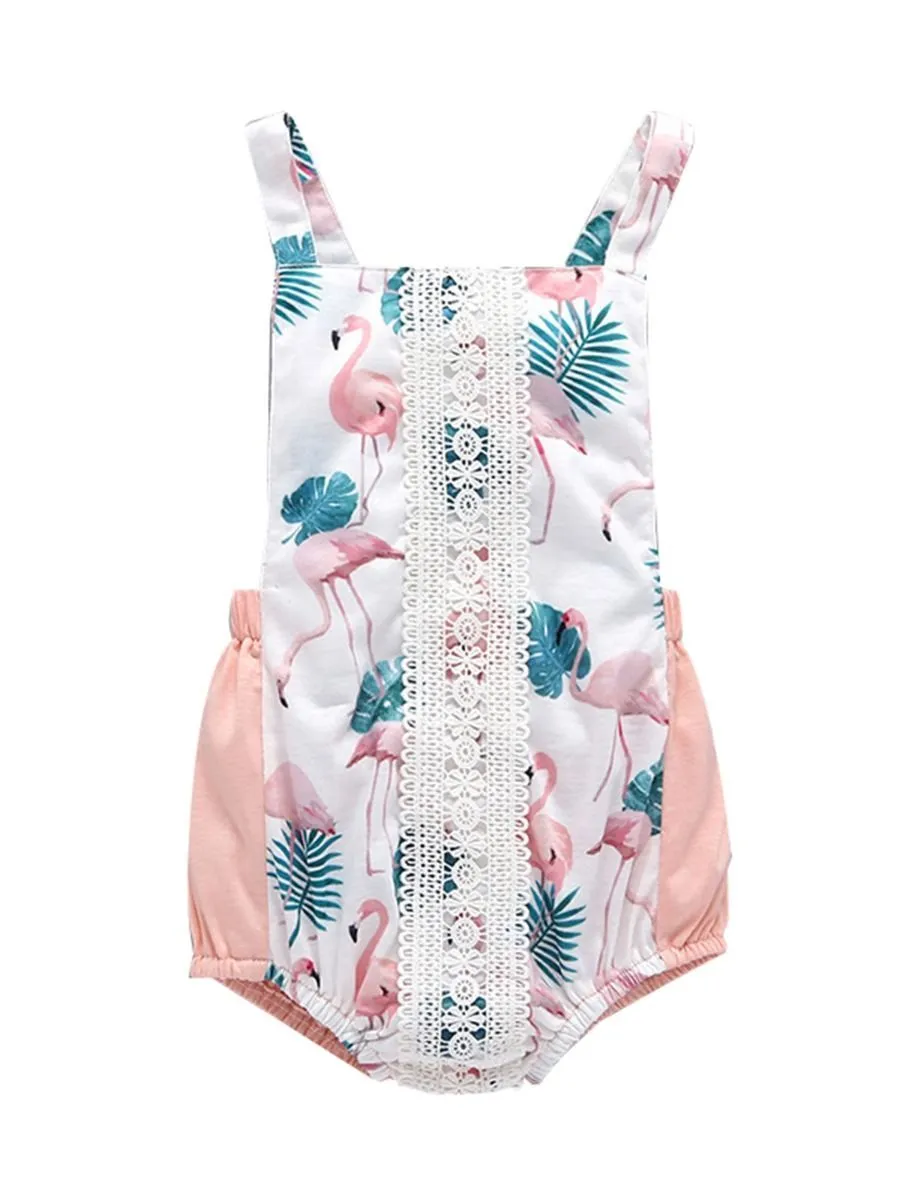 Trendy Infant Baby Girl Flamingo Leaf Romper Playsuit