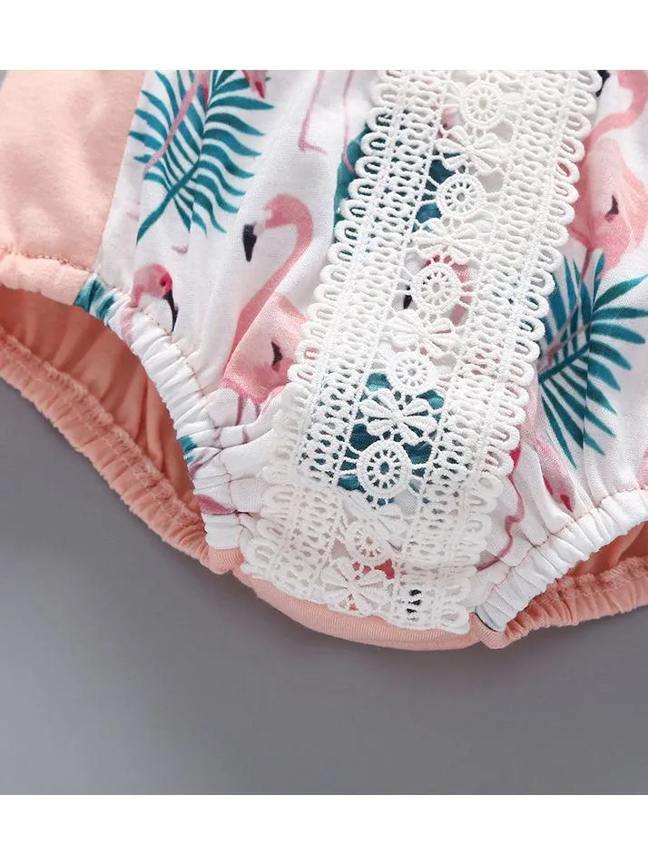Trendy Infant Baby Girl Flamingo Leaf Romper Playsuit