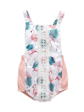 Trendy Infant Baby Girl Flamingo Leaf Romper Playsuit