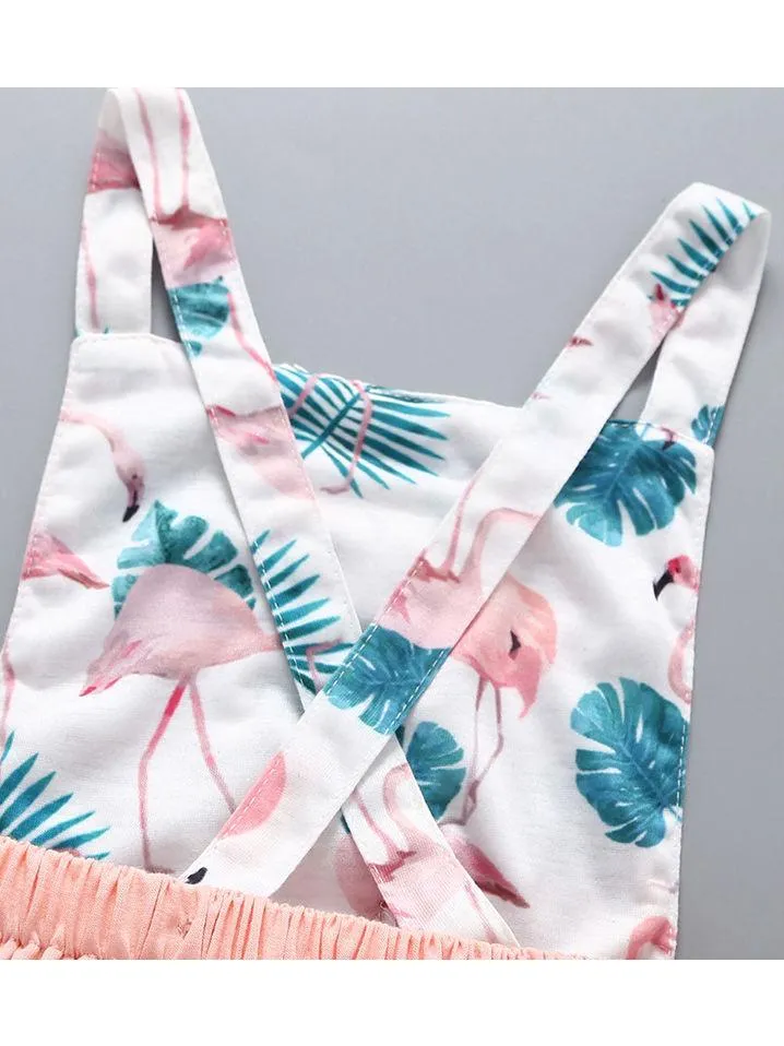 Trendy Infant Baby Girl Flamingo Leaf Romper Playsuit
