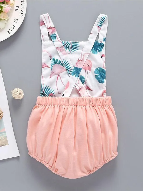 Trendy Infant Baby Girl Flamingo Leaf Romper Playsuit