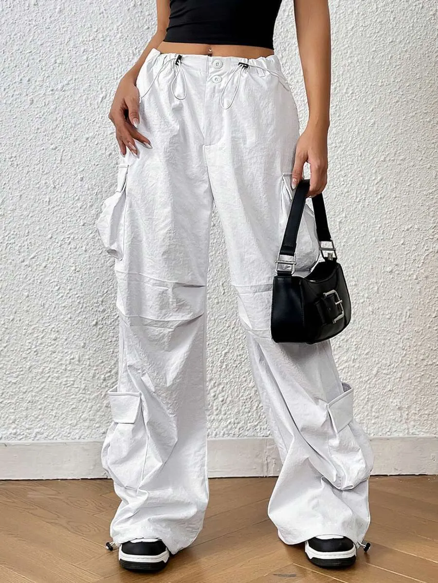 Trendy Solid Flap Side Pocket Cargo Pants