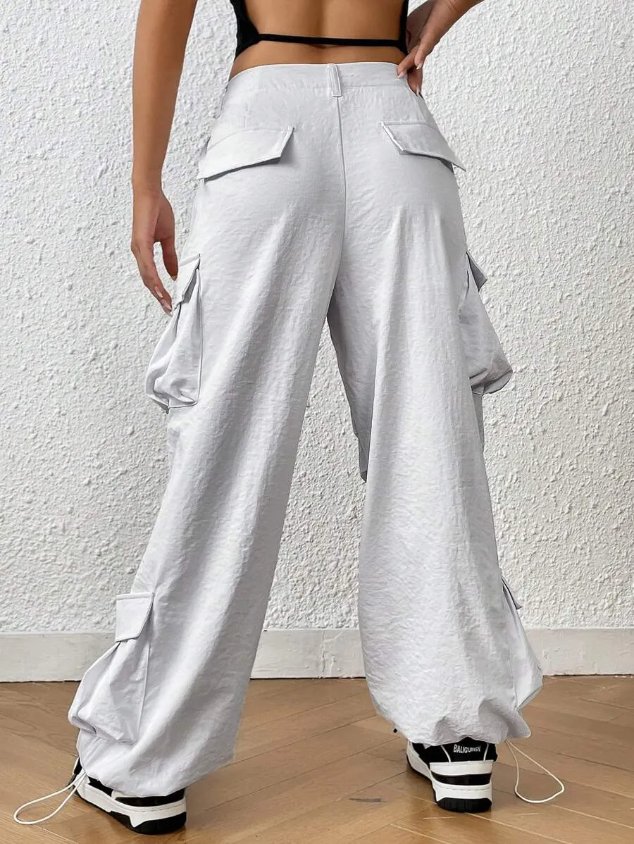 Trendy Solid Flap Side Pocket Cargo Pants