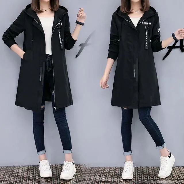 Womens Casual Hooded Zipped Up Jacket in Black